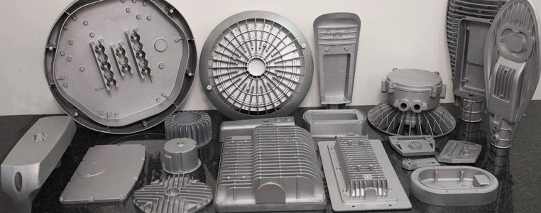 Die-cast metal parts of various shapes and sizes